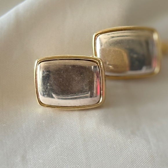 Vintage Napier Mixed Metal 2-Tone Silver Gold Rectangle Screwback Clip Earrings - Picture 9 of 16